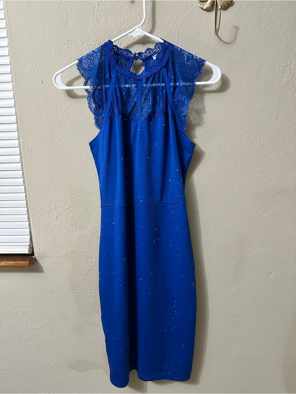 Elegant Royal Blue Lace-Trim Midi Dress